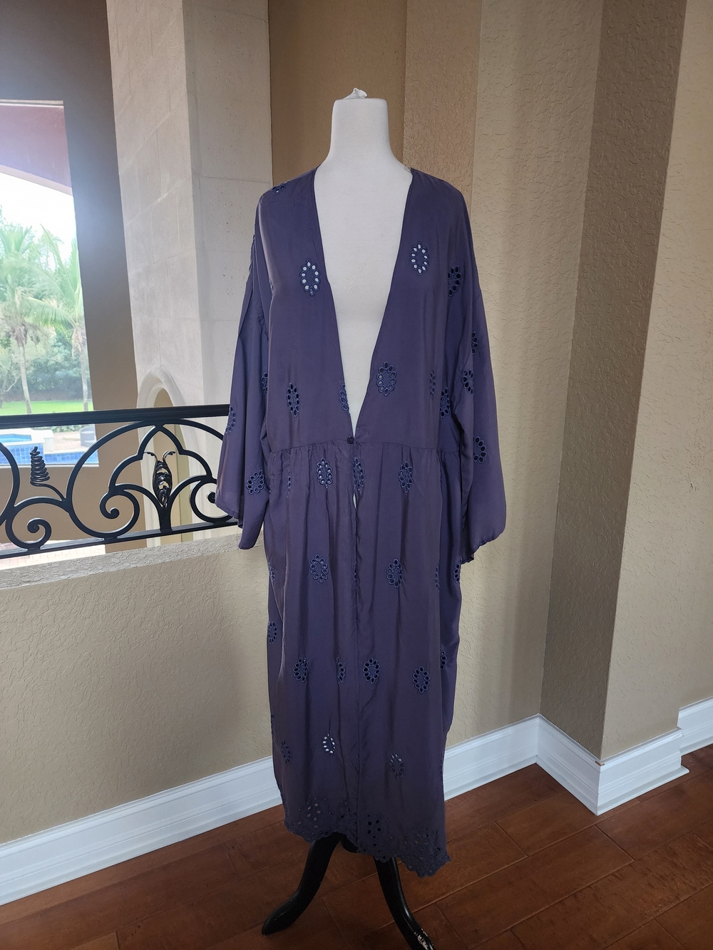 Purple Eyelet Long Duster Kimono